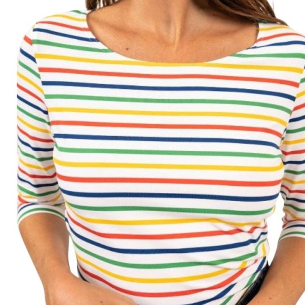 Saint James White Garde Cote Multi Striped Breton 3/4 Sleeve Top